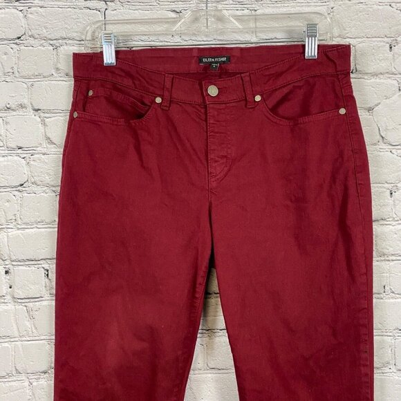 Eileen Fisher Organic Cotton Denim Straight Ankle Jeans Slim Fit Red - Picture 2 of 12